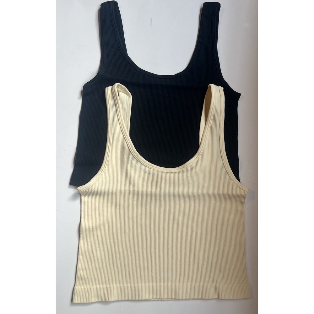 OQQ Cream Black Crop Tank Top Lot of 2 Size Medium New with Tags